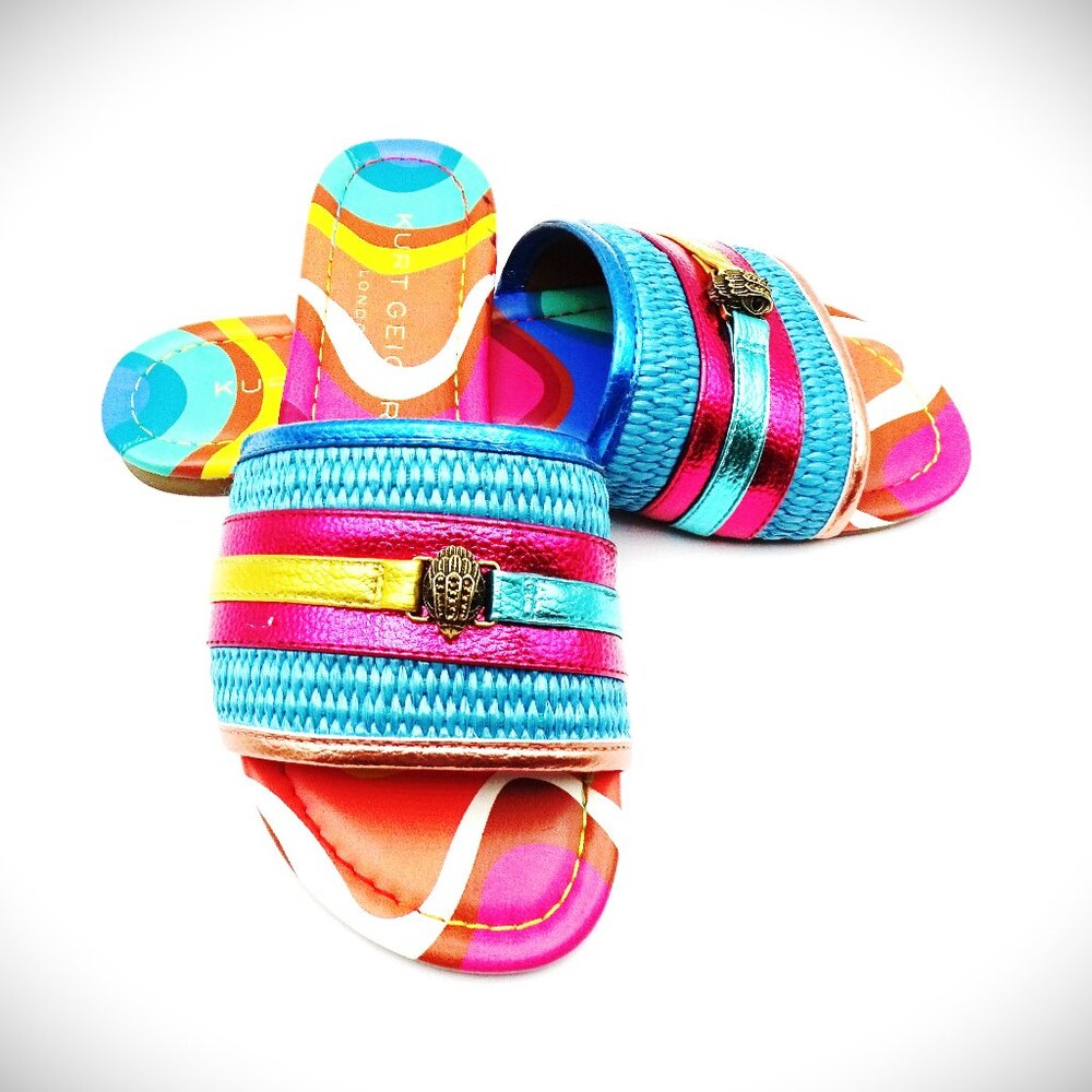 KURT GEIGER Kensington Eagle Flat Raffia Slide Sandals Size US 5 EU 35.5